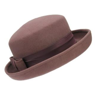 Starorůžový plstěný klobouk s rovnou střechou a mašlí (Dámský klobouk vlněný KDV33)