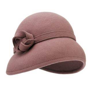 Starorůžový plstěný klobouk se stuhou a ozdobnou mašlí (Dámský klobouk vlněný KDV5)