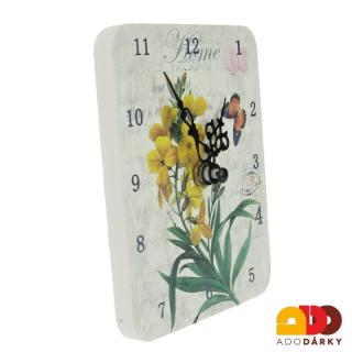 Stolní hodiny s kytičkama 12 cm (Dřevěné stojací hodiny květiny)