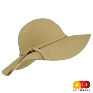 Světle hnědý plstěný klobouk (Dámský klobouk kávový s širokou krempou)