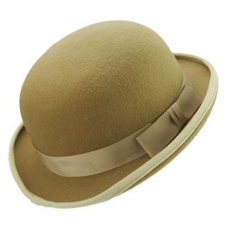 Světle hnědý plstěný klobouk se stuhou (Dámský klobouk s mašlí)