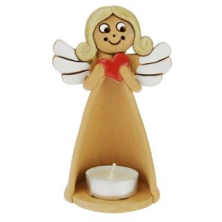 Svícen anděl se srdíčkem 15 cm (Keramický svícen s andílkem)
