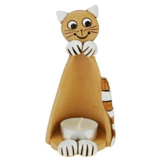Svícen kočka s pruhovaným ocasem 15 cm (Keramický svícen s kočkou)