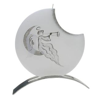 Svíčka 1 knot Anděl s trubkou + kovový stojánek (Ručně malovaná svíčka s obrázkem)