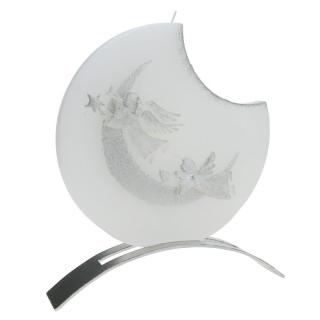 Svíčka 1 knot Andělé na měsíci + kovový stojánek (Ručně malovaná svíčka s obrázkem - bílomodrá)