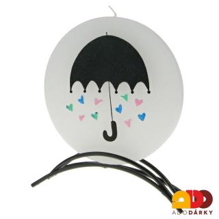 Svíčka 1 knot deštník a srdíčka + kovový stojánek (Ručně malovaná svíčka )