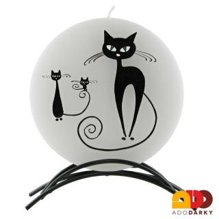 Svíčka 1 knot kočky + kovový stojánek (Ručně malovaná svíčka)