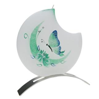 Svíčka 1 knot motýl + kovový stojánek (Ručně malovaná svíčka zelený motýlek)
