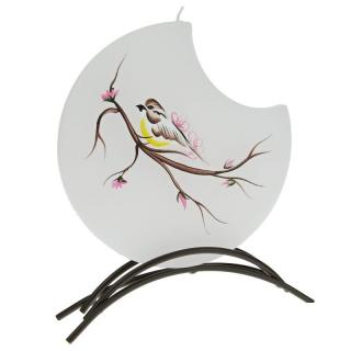 Svíčka 1 knot Sýkorka + kovový stojánek (Ručně malovaná svíčka s obrázkem ptáčka)