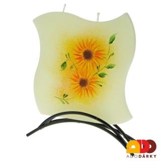 Svíčka 2 knoty slunečnice + kovový stojánek (Ručně malovaná svíčka)