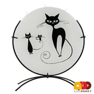 Svíčka 3 knoty kočky + kovový stojánek (Ručně malovaná svíčka)