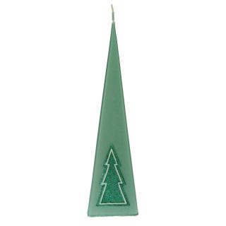Svíčka jehlan Stromek zelený 33 cm (Svíčka s plastickou dekorací vánočního stromku)