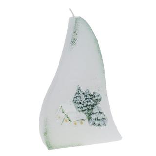 Svíčka jehlan Zimní krajina zelená 11 cm (Ručně malovaná vánoční svíčka)
