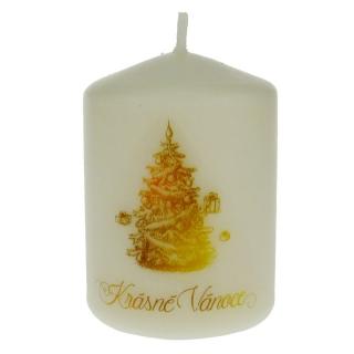 Svíčka válec "Krásné Vánoce" 8 cm (Bílá svíčka s vánočním potiskem)