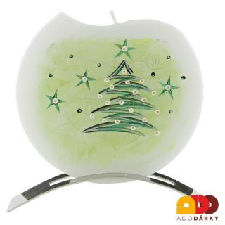 Svíčka vánoční stromek 1 knot + kovový stojánek (Ručně malovaná svíčka)
