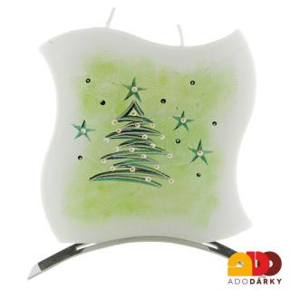 Svíčka vánoční stromek 2 knoty + kovový stojánek (Ručně malovaná svíčka)