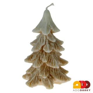 Svíčka vánoční stromek béžovo-bílý 14 cm (Svíčka ve tvaru vánočního stromku)