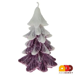 Svíčka vánoční stromek fialovo-bílý 14 cm (Svíčka ve tvaru vánočního stromku)