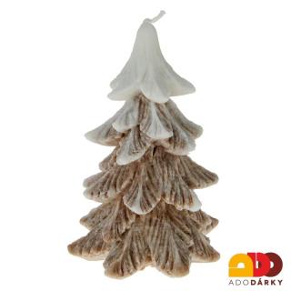Svíčka vánoční stromek hnědo-bílý 14 cm (Svíčka ve tvaru vánočního stromku)