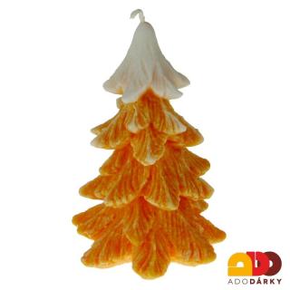 Svíčka vánoční stromek oranžovo-bílý 14 cm (Svíčka ve tvaru vánočního stromku)