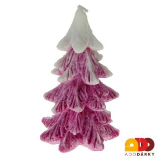 Svíčka vánoční stromek růžovo-bílý 14 cm (Svíčka ve tvaru vánočního stromku)