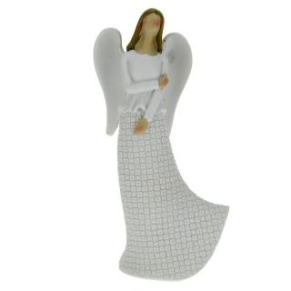 Tančící anděl ve vzorovaných šatech 19 cm (Figurka anděla v bílých šatech)