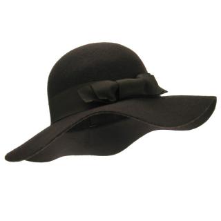 Tmavě hnědý plstěný klobouk s mašlí (Dámský klobouk s širokou krempou)