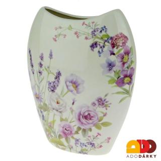 Váza baňatá 21 cm Mix květů (Porcelánová váza v dekoru různých květin)