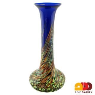 Váza modrá vysoká 26,5 cm (Skleněná váza kropenatá)