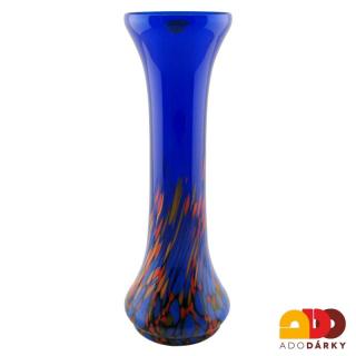 Váza modrá vysoká 26 cm (Skleněná váza kropenatá)