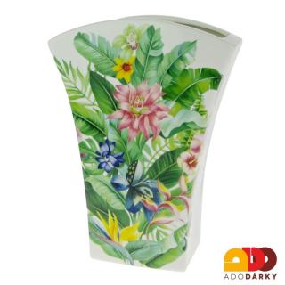 Váza Zelené listy a barevné květy 21 cm (Porcelánová váza s listy a květy)