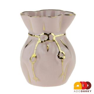 Vázička růžový porcelán 7,5 cm (Porcelánová váza zdobená zlatem)