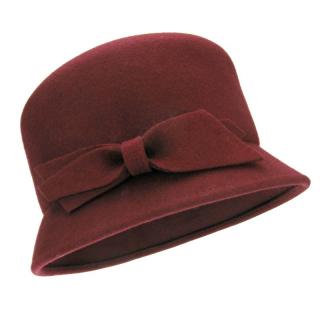 Vínový plstěný klobouk s mašlí (Dámský klobouk vlněný KDV182)