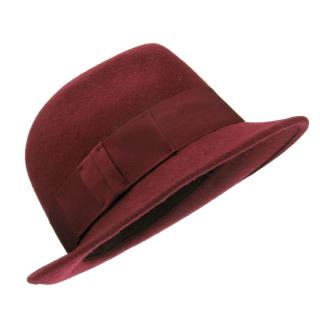 Vínový plstěný klobouk v pánském stylu (Dámský klobouk vlněný KDV202)