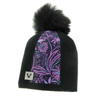 Vlněná zimní čepice černá s fialovým potiskem (Čepice na zimu s potiskem)