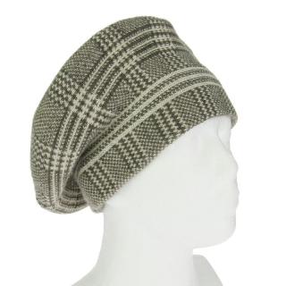 Vlněný baret vzorovaný hnědo šedý (Dámský zimní baret)