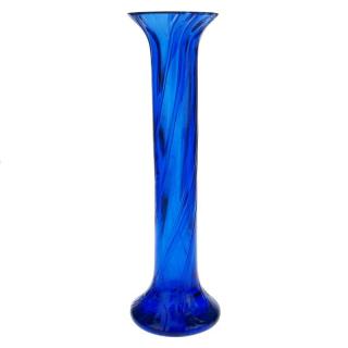 Vysoká úzká modrá váza 31 cm (Skleněná váza s širokým hrdlem)