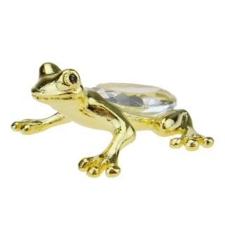 Žába s křišťálem zušlechtěná 14K zlatem (Figurka žabky s pravým zlatem)
