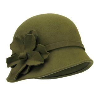 Zelený plstěný klobouk s lístky (Dámský klobouk vlněný)