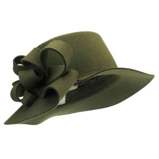 Zelený plstěný klobouk s mašlí (Dámský klobouk s originální ozdobou)