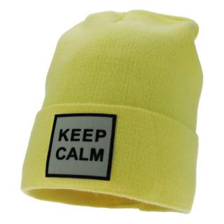 Zimní čepice žlutá KEEP CALM (Čepice na zimu s nápisem)