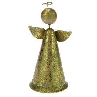 Zlatý plechový anděl zvonek 13 cm (Anděl z plechu stinítko)