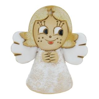 Zvonek anděl bílý v šatech 8 cm (Keramický zvonek andílek)