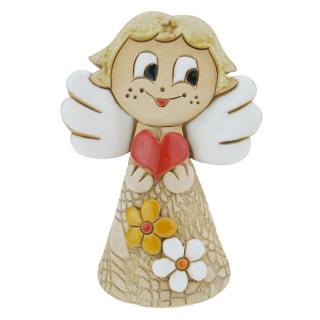 Zvonek anděl s kytičkama 13 cm (Keramický zvonek andílek se srdíčkem)