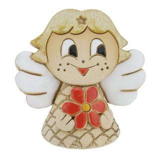 Zvonek anděl s kytičkou 13 cm (Keramický zvonek andílek s květinkou)