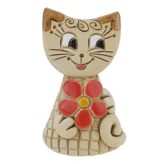 Zvonek kočka s kytičkou 8 cm (Keramický zvonek kočička s květinkou)