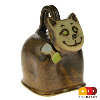 Zvonek kočka s mašlí 9 cm (Keramická kočka zvoneček)