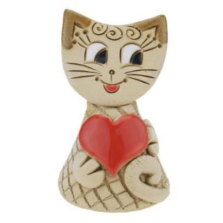 Zvonek kočka se srdcem 8 cm (Keramický zvonek kočička se srdíčkem)