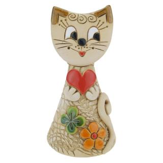 Zvonek kočka se srdcem a květinkama 14 cm (Keramický zvonek kočička se srdíčkem)