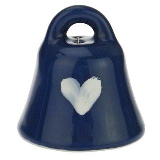 Zvonek modrý se srdíčkem 6,5 cm (Keramický zvoneček srdce)